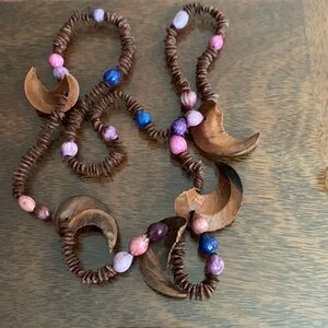 Bohemian Wooden Beaded Necklace / Handmade Wood Bead Jewelry Boho